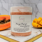 mango papaya sugar scrub in a 11oz plastic container